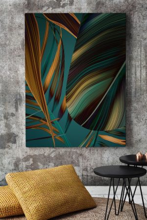 Yaprak Desenli Cizgisel Soyut Kanvas